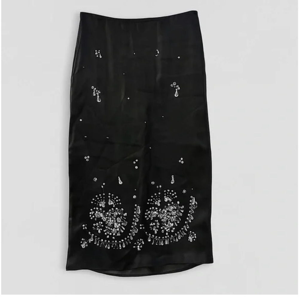 Zara Black Mesh Embellished Beaded Pencil Skirt Sz M